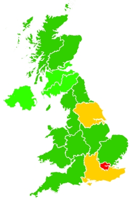 Click on a region for air pollution levels for 23/01/2023