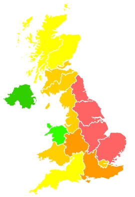 Click on a region for air pollution levels for 25/08/2019