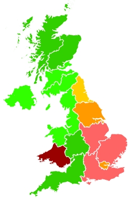Click on a region for air pollution levels for 27/08/2019